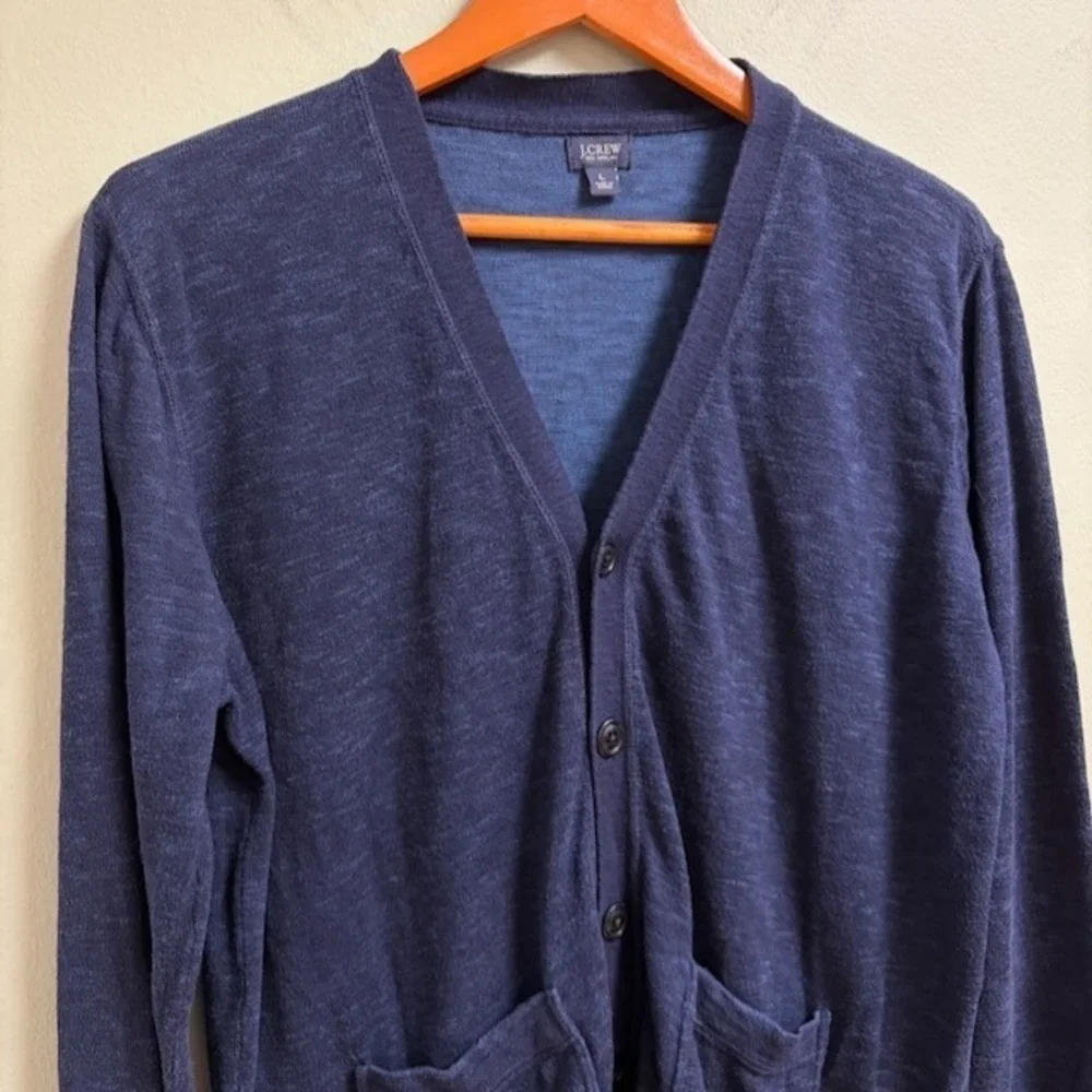 J CREW New York Mens Blue Cotton Cardigan Size L Classic Button Preppy Academia